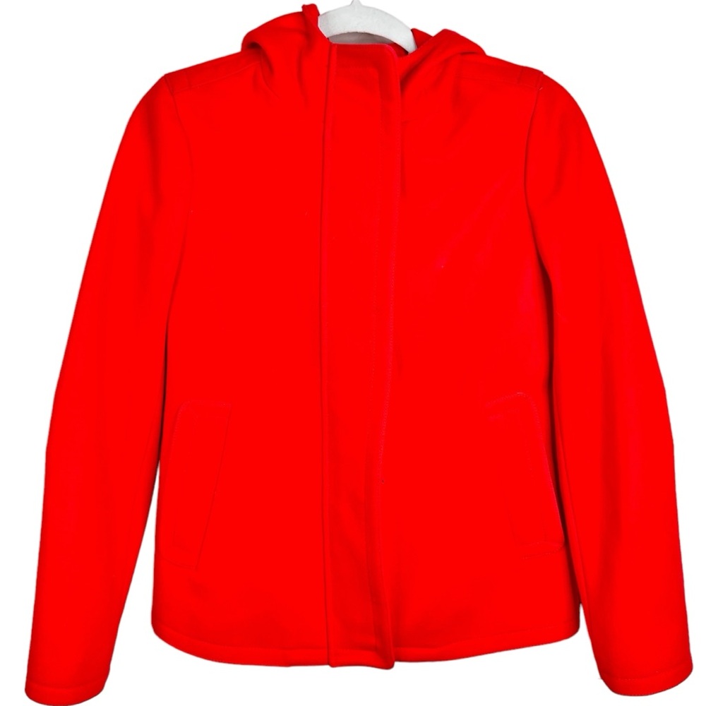 J. Crew Melton Wool Hooded Coat Red Italian SZ. 2 - Picture 4 of 13